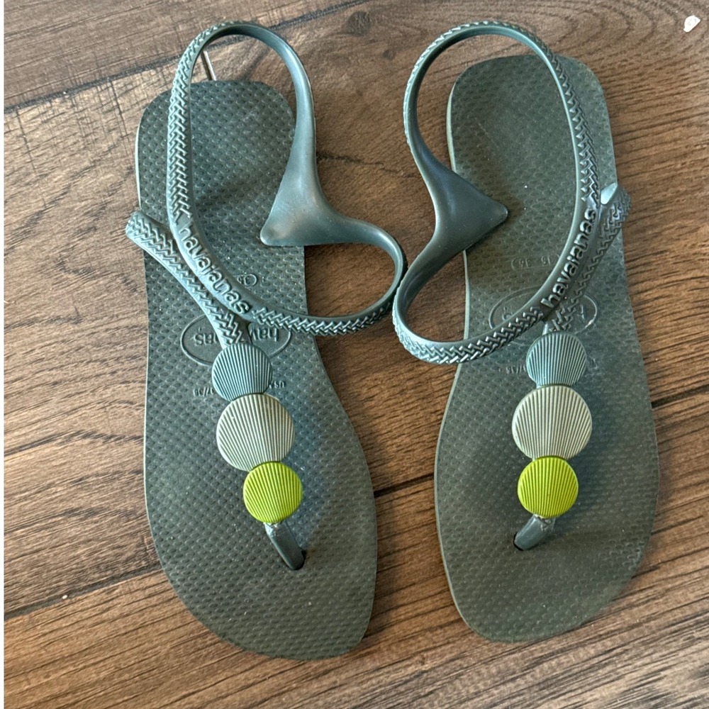 Havaianas Luna Special Olive Green Slingback Sandals Women 6W 5M EUR 37/38